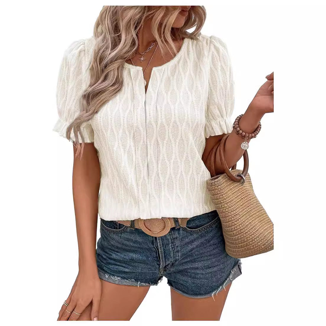 Yolanda® | Haut jacquard à Manches bouffantes for women – trendy, ample and comfortable