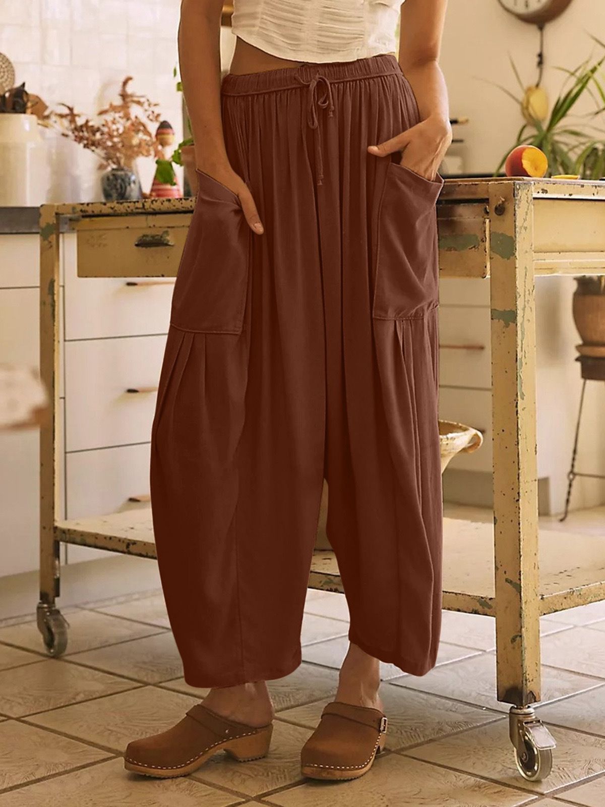 Silvia® | Women'S Comfortable Wide Trousers With Practical Side Pockets And Elastic Waistband