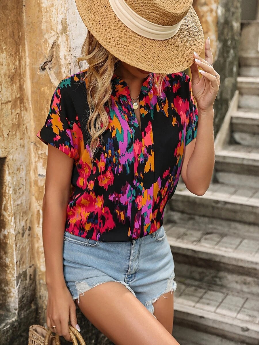 Judith® | Women'S Floral Pattern Short-Sleeved Blouse