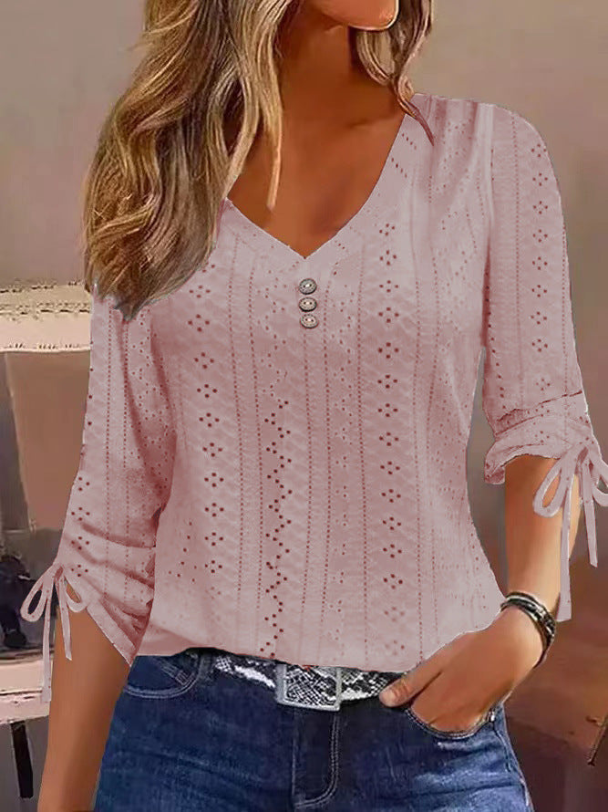 Miriam® | Women'S Blouse Shirt With Timeless Perforated Look And Ruffled Sleeves