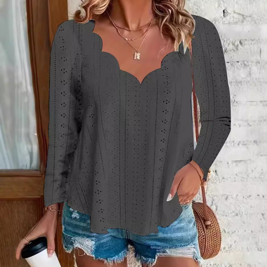 Carina® | Women'S Blouse With Integrated Lace Patterns And Curved Neckline