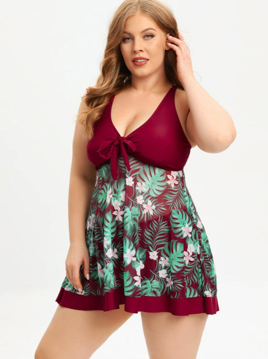 Kitija® | Retro Style Swimwear With High Waist Printed Plus Size Dress