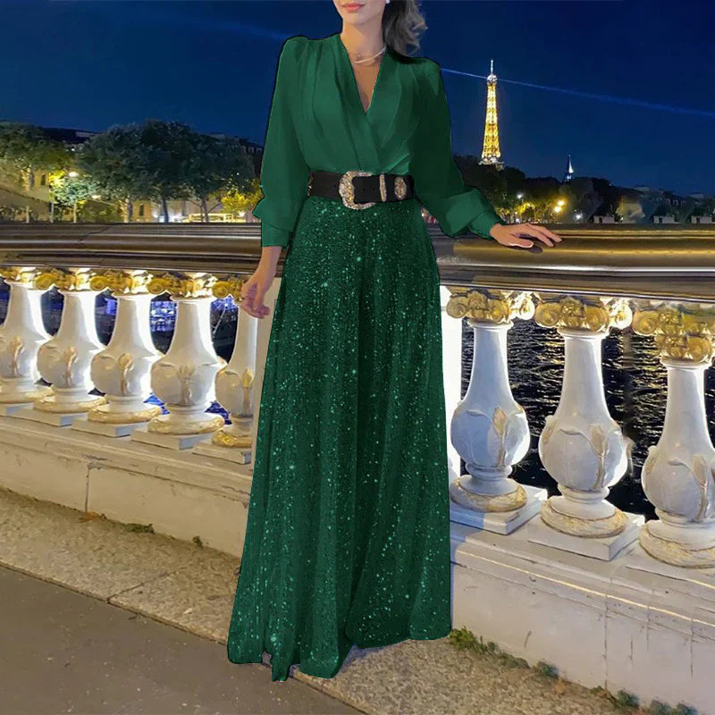 Luz® | Women's V-neck top and wide leg pants