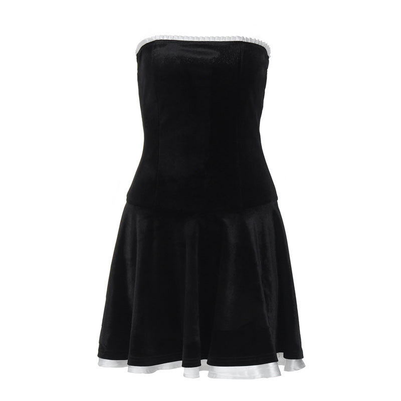 Suede Collage Ruffled Wraparound Pleated Skirt