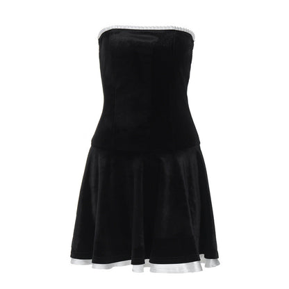Suede Collage Ruffled Wraparound Pleated Skirt
