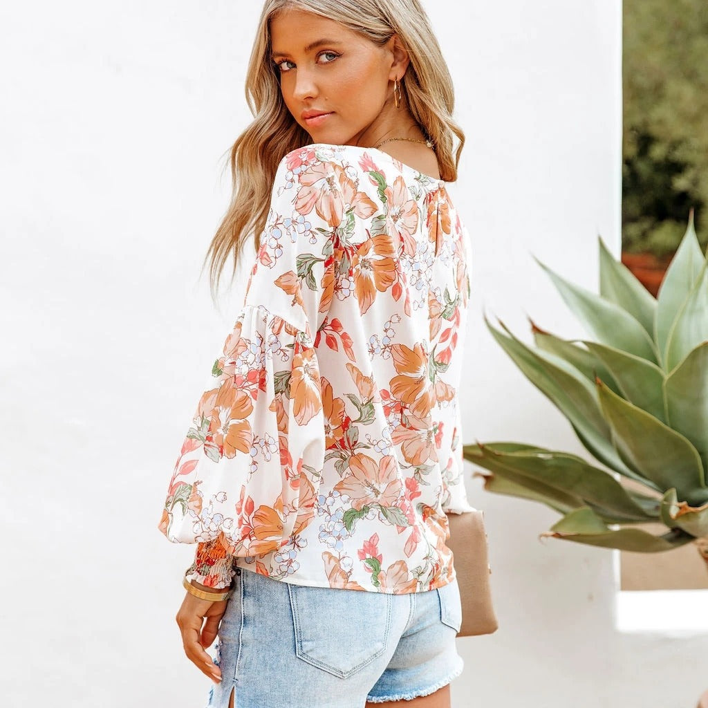 Maite® | Women'S Blouse With Voluminous Sleeves And Floral Design