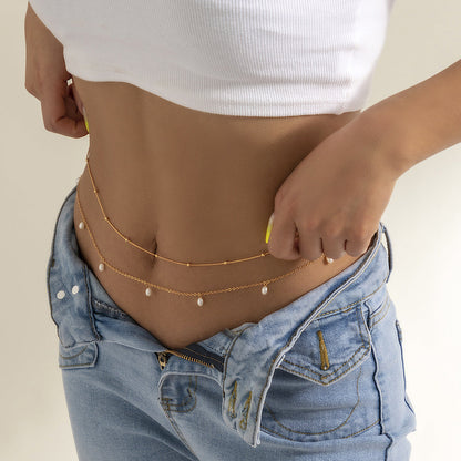 Sweet Cool Stackable Faux Pearl Metal Waist Body Chain