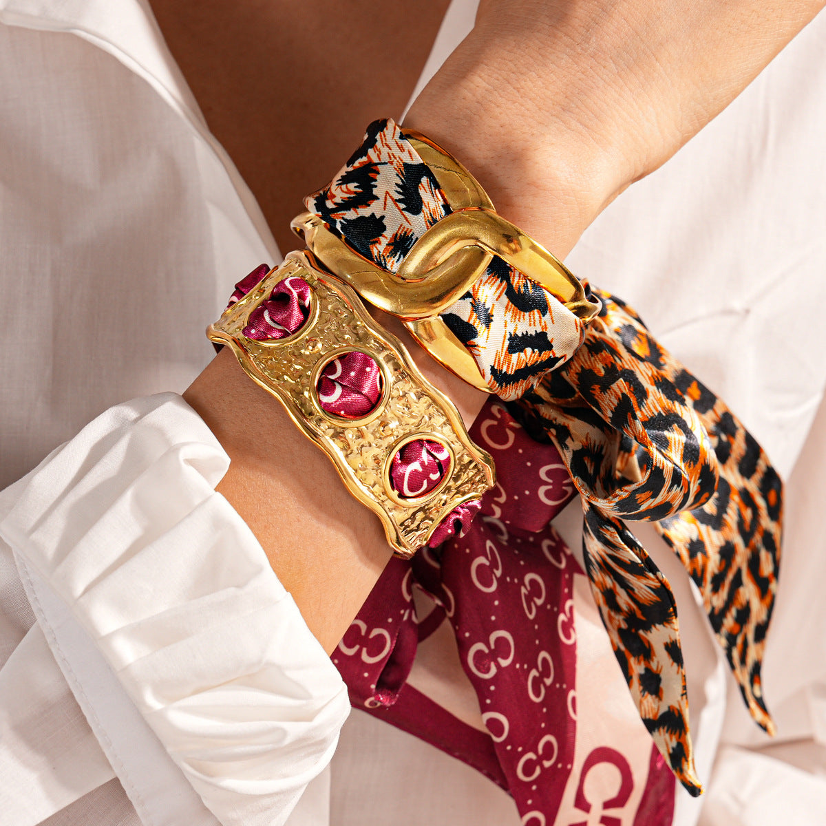 Stainless Steel Hollow Fabric Open Bracelet