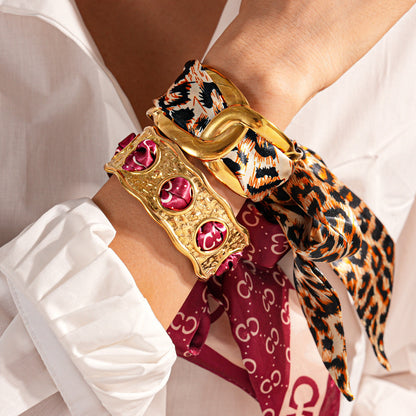 Stainless Steel Hollow Fabric Open Bracelet