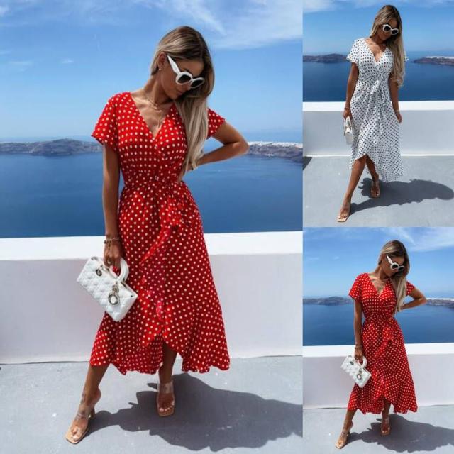 Yolanda® | Women'S Asymmetrical Maxi Dress With Dots And Low Waist