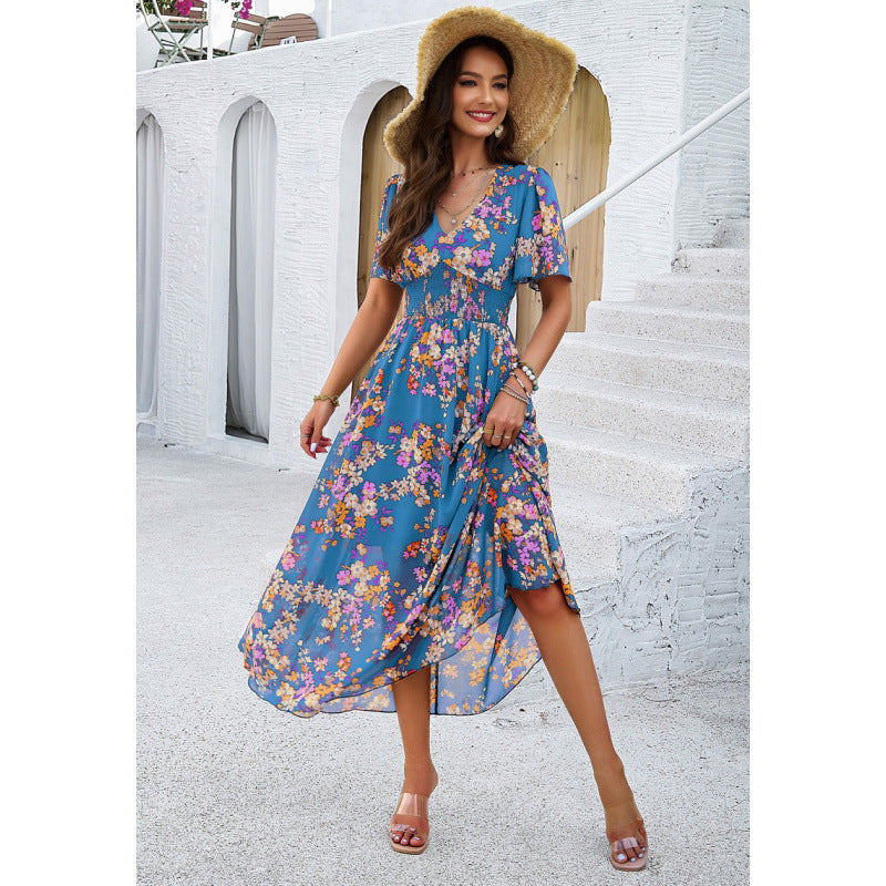 Yasmina® | Women'S Floral Maxi Dress With Flutter Sleeves