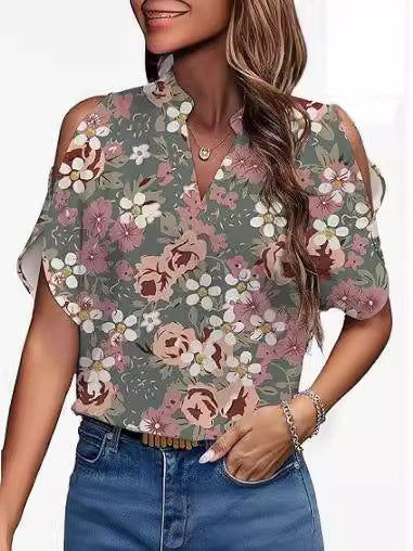 Leire® | Women'S Blouse With Off-The-Shoulder Details And Floral Pattern