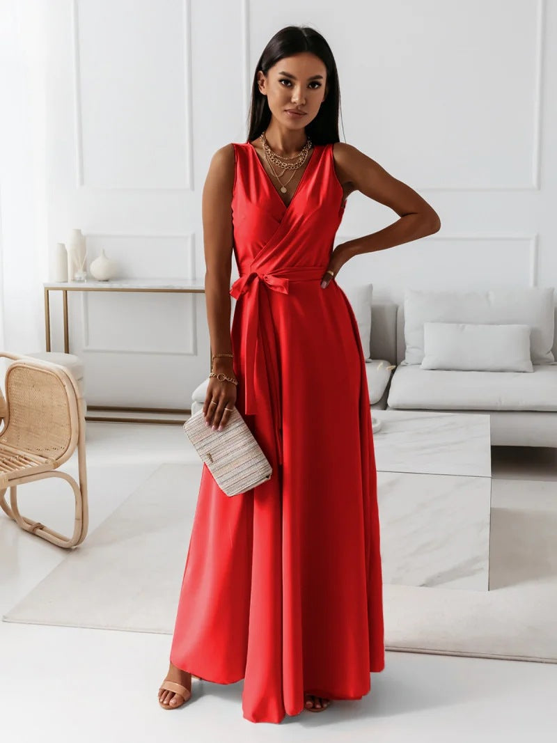 Edvige® | Women'S Solid Color V-Neck Long Dress