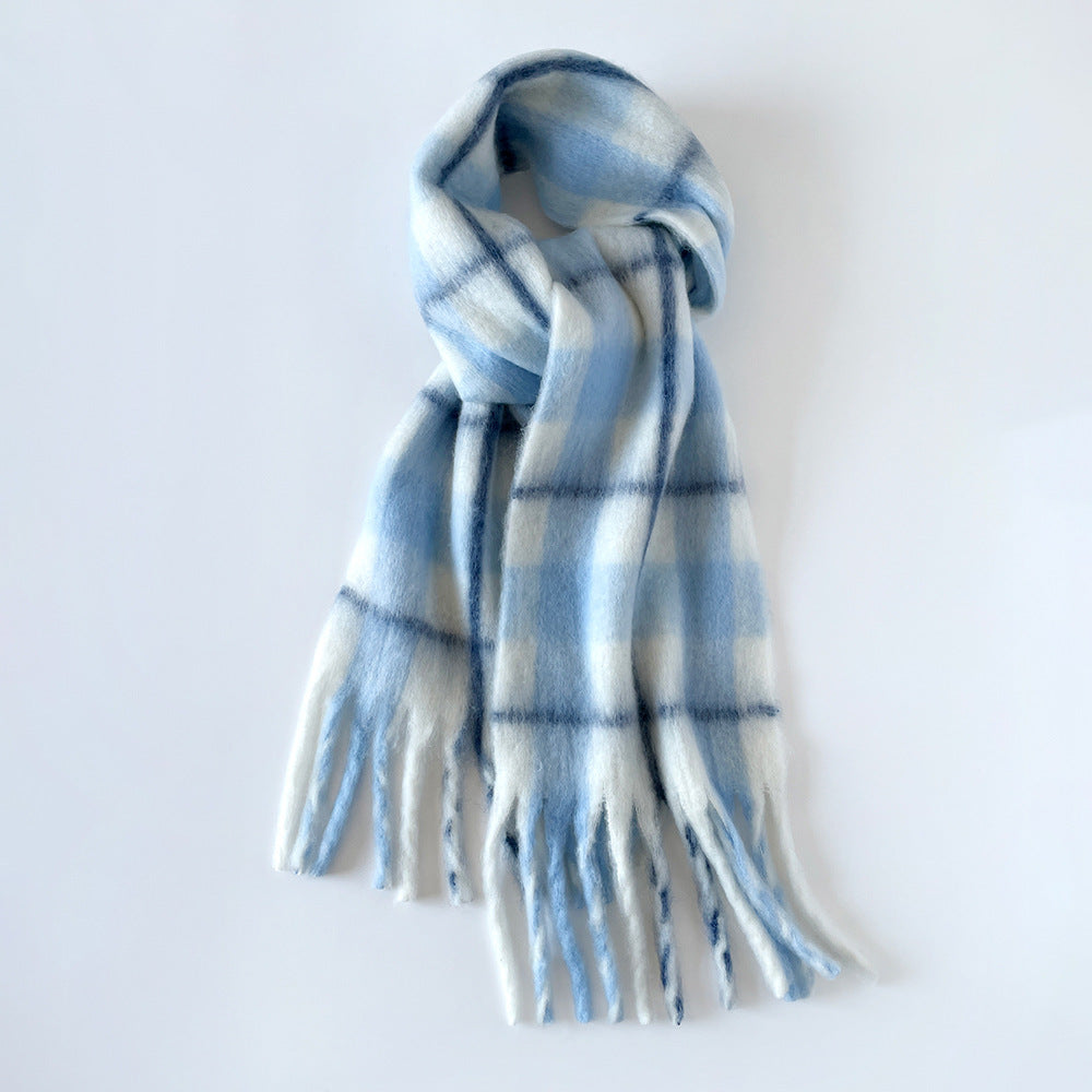 Plaid Mohair Blend Scarf