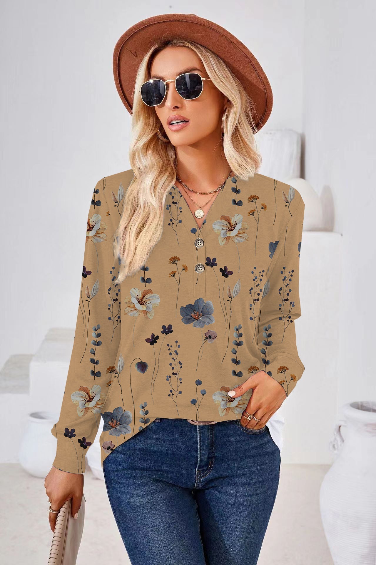 Fiona® | Women'S Blouse With Floral Print And Button Details