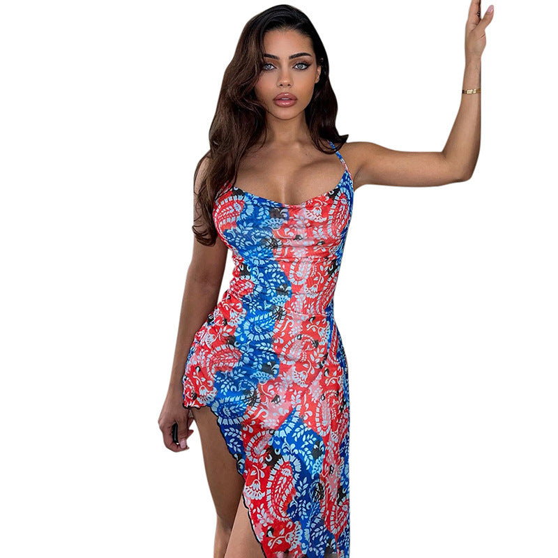Elena® | Women'S Asymmetrical Summer Dress With Floral Pattern And Spaghetti Straps