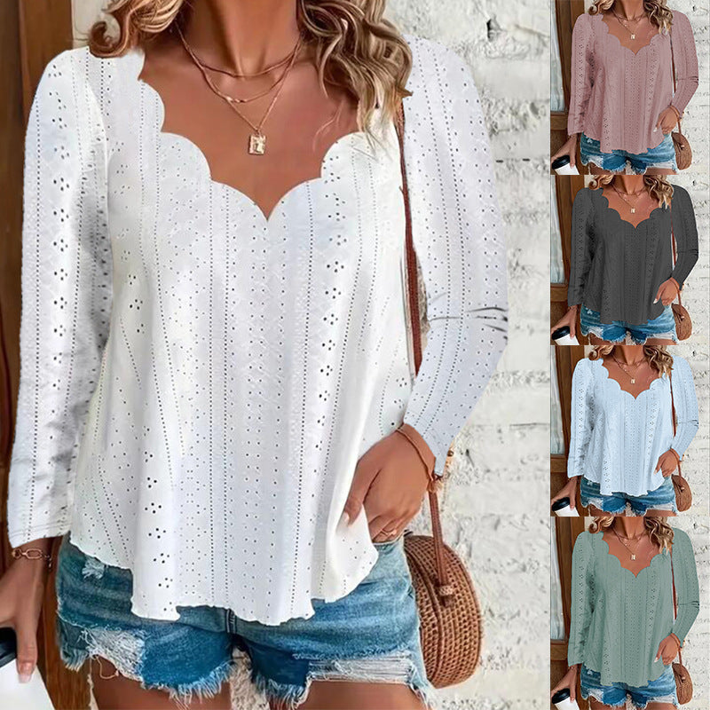 Carina® | Women'S Blouse With Integrated Lace Patterns And Curved Neckline