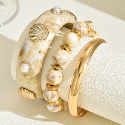 Shell Pearl Resin Bead Boho Layered Bracelet