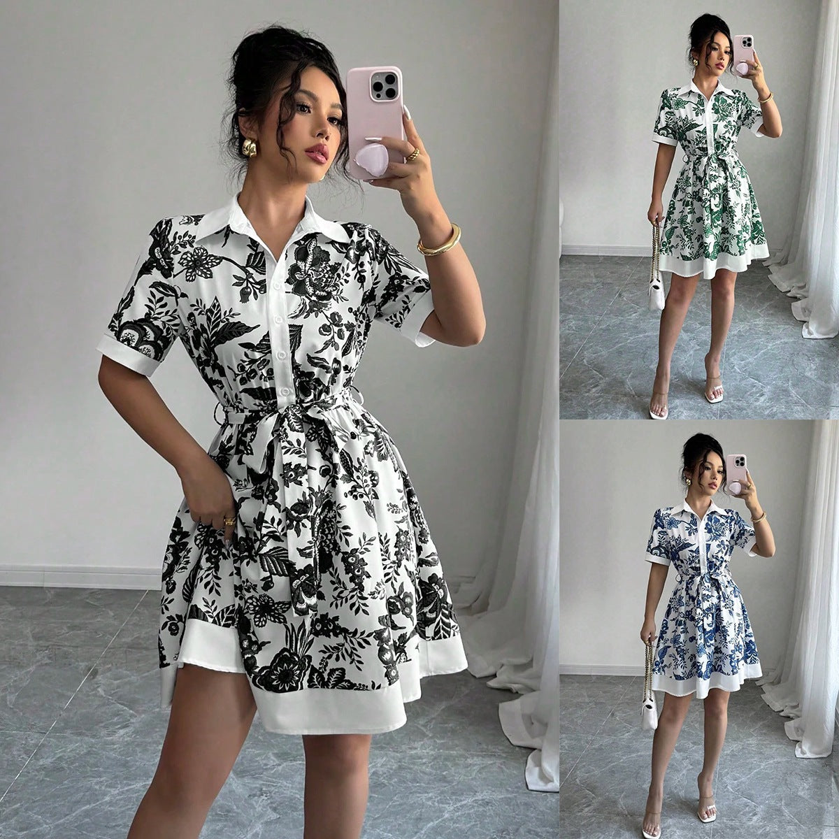 Guadalupe® | Women'S Floral Print Shirt Dress With Belt