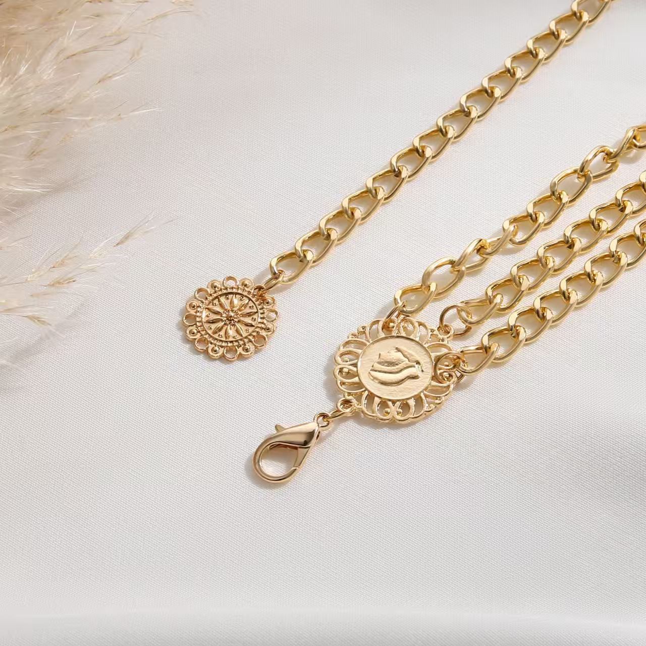 Sunflower Round Plate Retro Ethnic Waist Body Chain