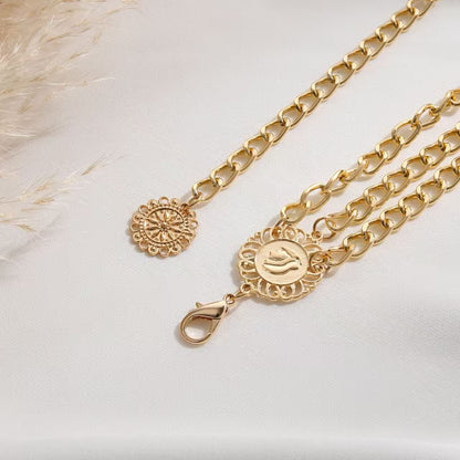 Sunflower Round Plate Retro Ethnic Waist Body Chain