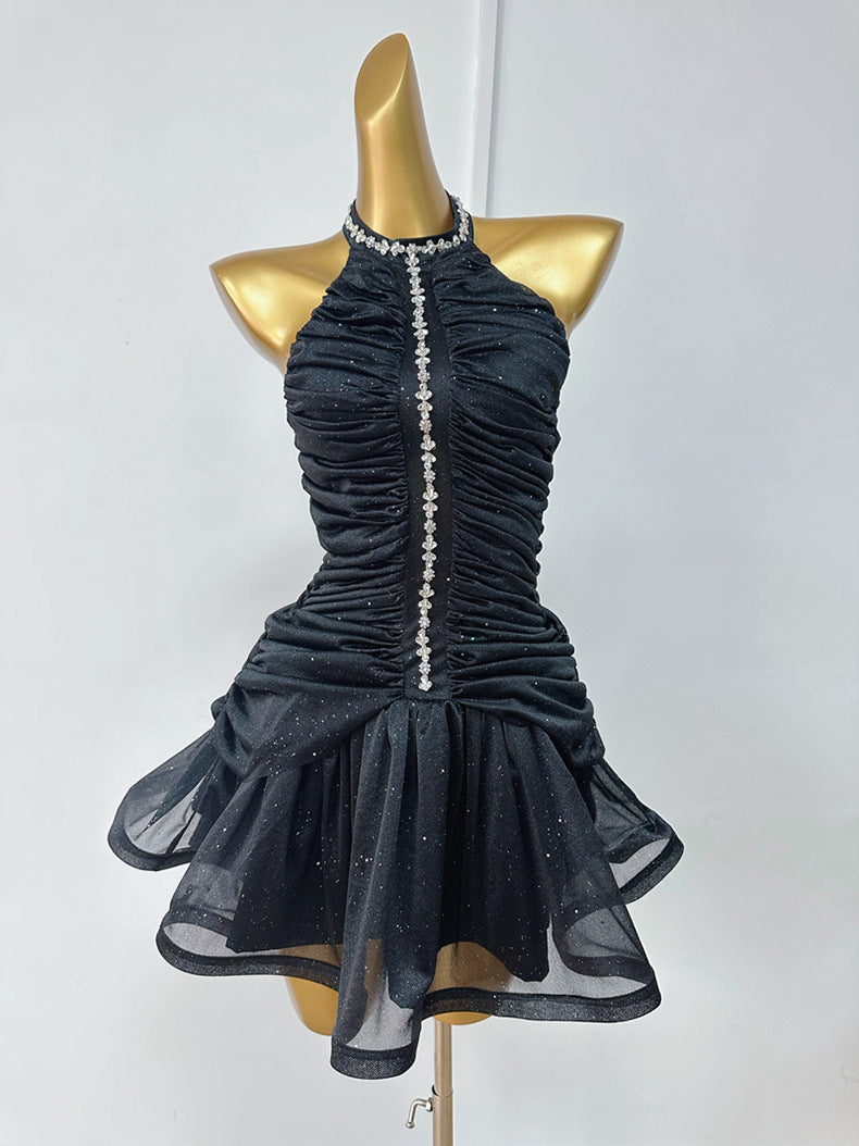 Waist-Length Rhinestone Halter Neck A-Line Dress