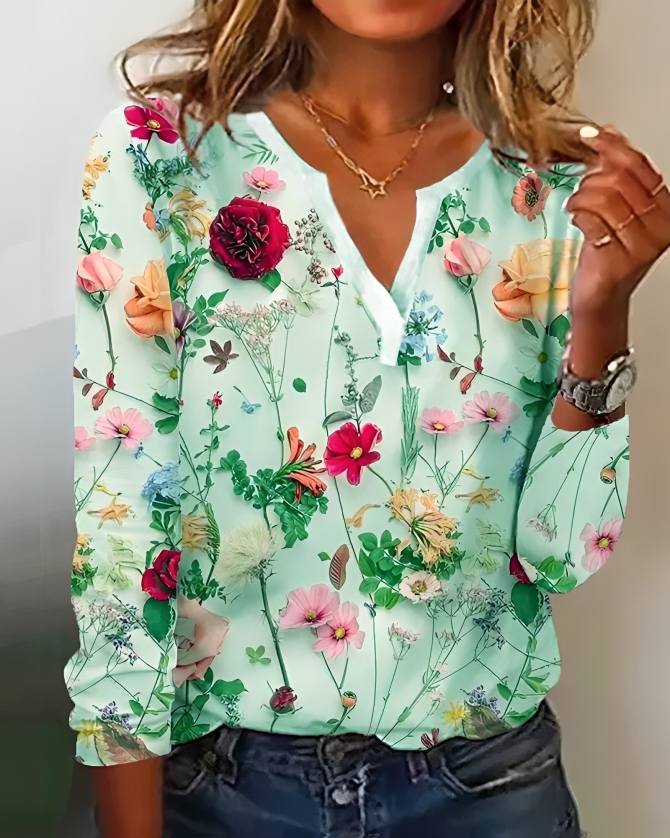 Maria® | Cozy Floral Long Sleeve Blouse
