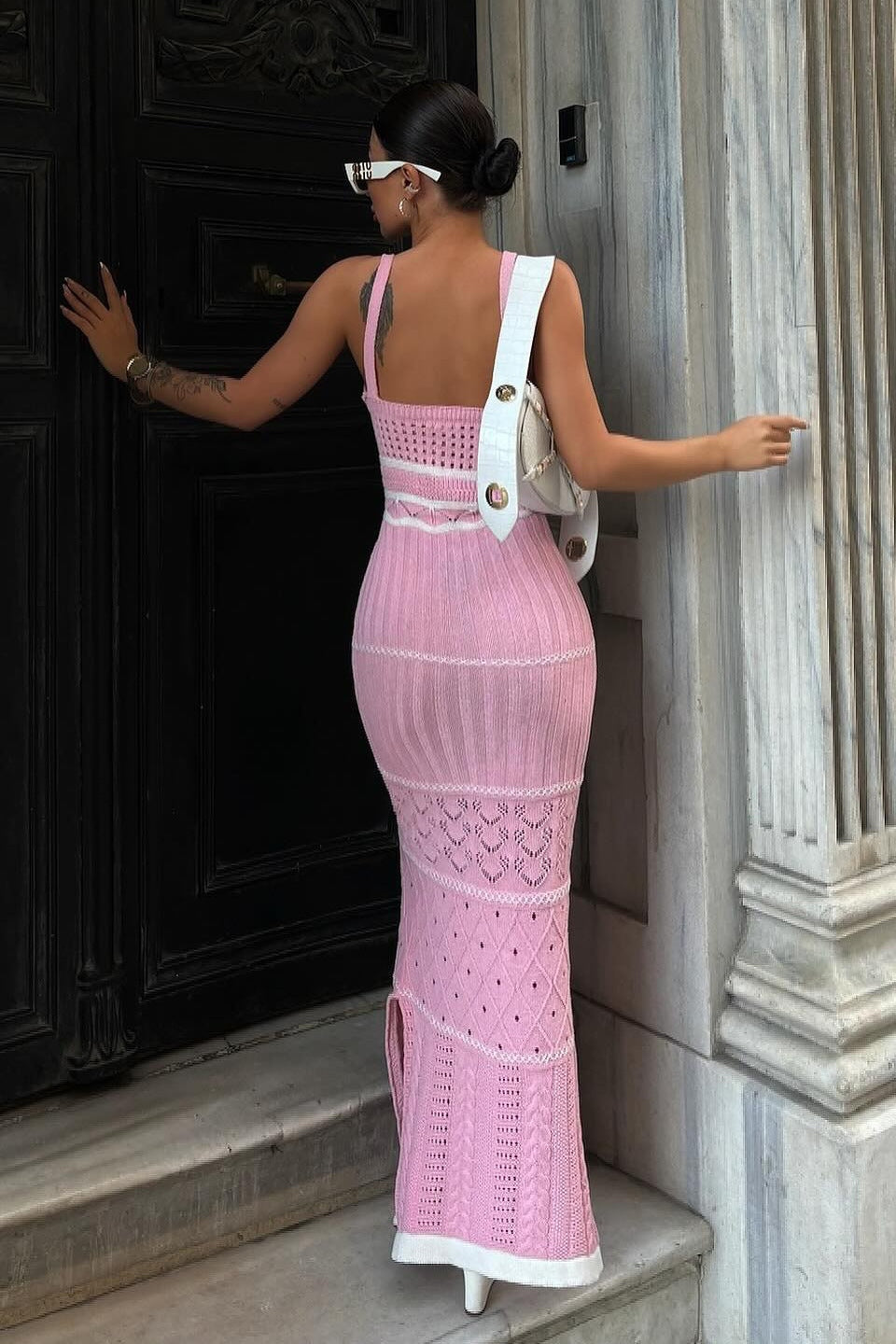 Yadira® | Knitted Maxi Dress With Slit And Cutouts