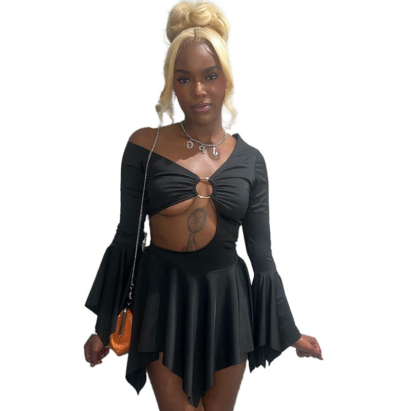 Viviana® | Women'S Asymmetric Dress With Innovative Cut-Out And Wide Flared Sleeves