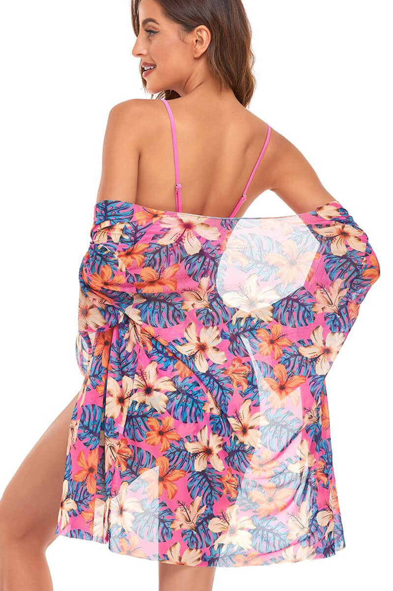 Lillie® | Blouse And Pink Floral Beach Bikini Set