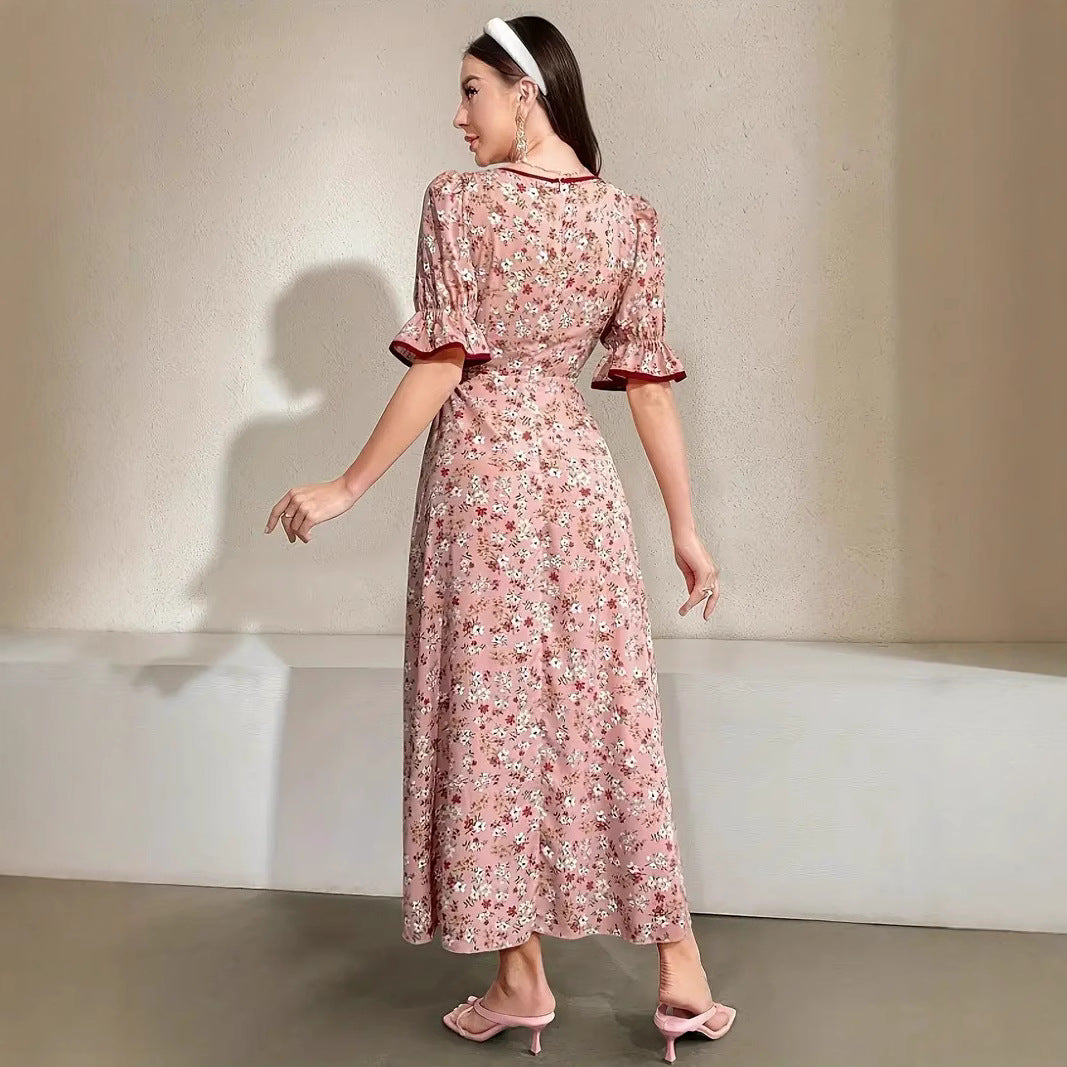 Noemí® | Women'S Floral Print Maxi Dress With Chic Square Neckline And Puff Sleeves