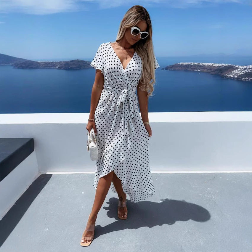 Yolanda® | Women'S Asymmetrical Maxi Dress With Dots And Low Waist