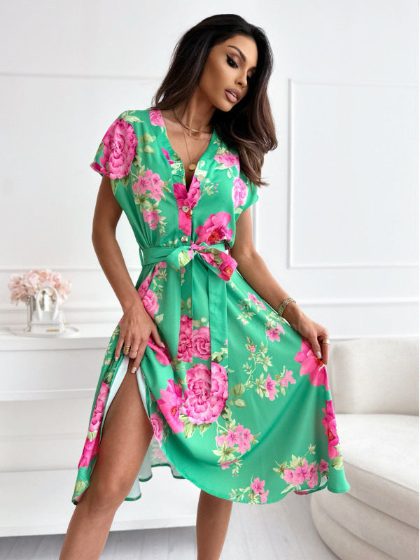 Petra® | Women'S Floral Print Midi Dress With Tie Belt