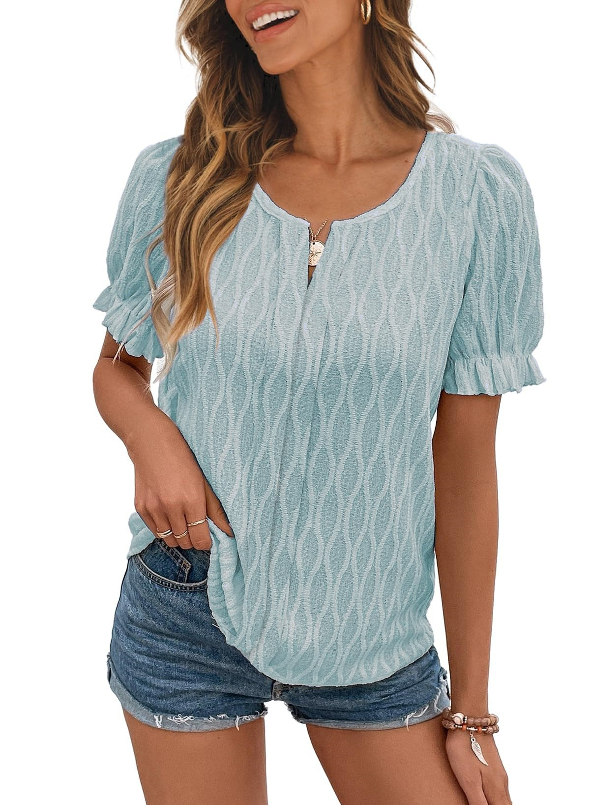 Yolanda® | Haut jacquard à Manches bouffantes for women – trendy, ample and comfortable
