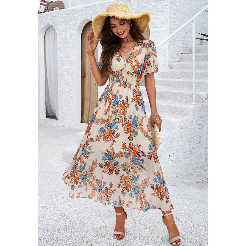 Yasmina® | Women'S Floral Maxi Dress With Flutter Sleeves