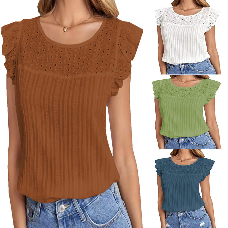 Nadia® | Women'S Blouse Top With Ruffle Details And Textured Surface