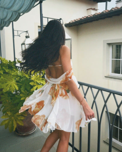 Chiffon Printed French Strapless Celebrity Fairy Dress