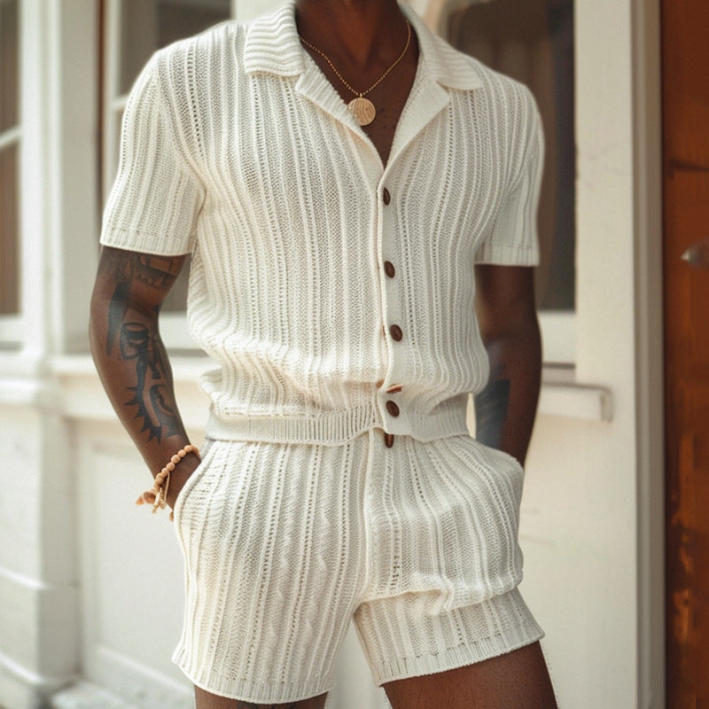 Spencer | Men’s Breathable Knit Shirt and Shorts Set – Slim Fit – Ribbed Texture