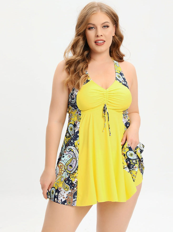 Valerie® | Plus Size V-Neck Swimsuit Dress With Cross Straps