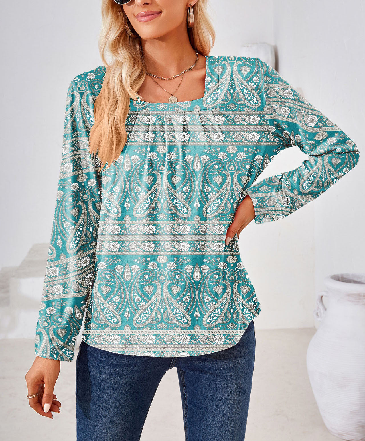 Evelyn® | Women'S Blouse With Floral Jacquard Pattern And Wide Cut