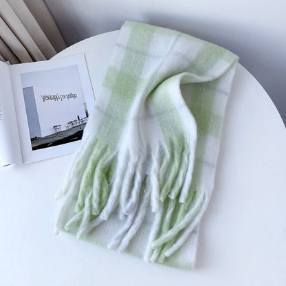 Plaid Mohair Blend Scarf