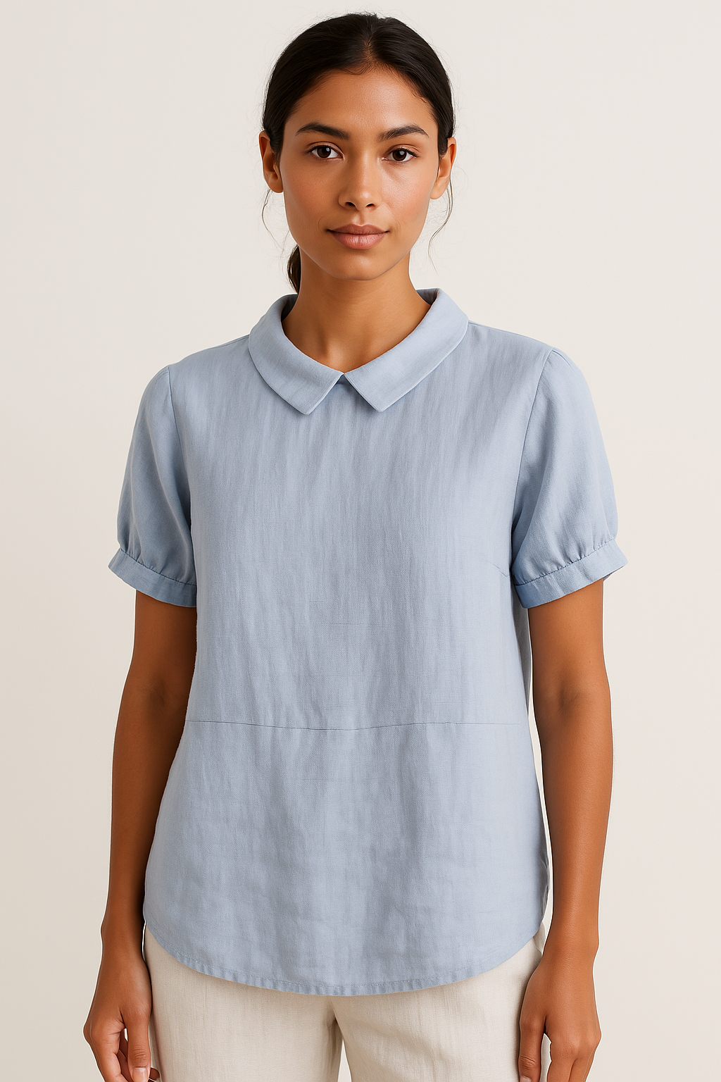 Rosalía® | Airy women's linen blouse short sleeve with Peter Pan collar