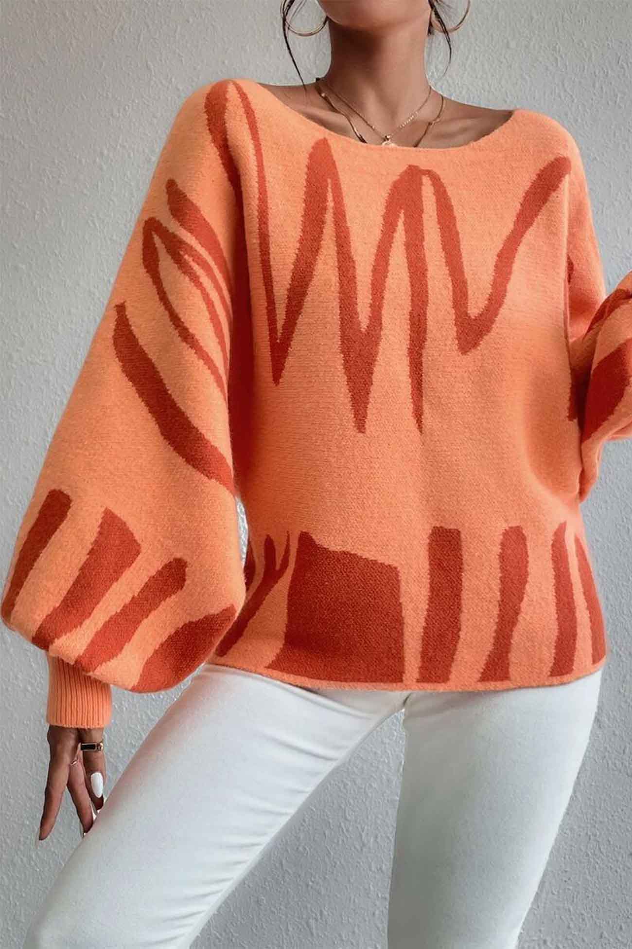 Anika | Knitted sweater with geometric lantern sleeves