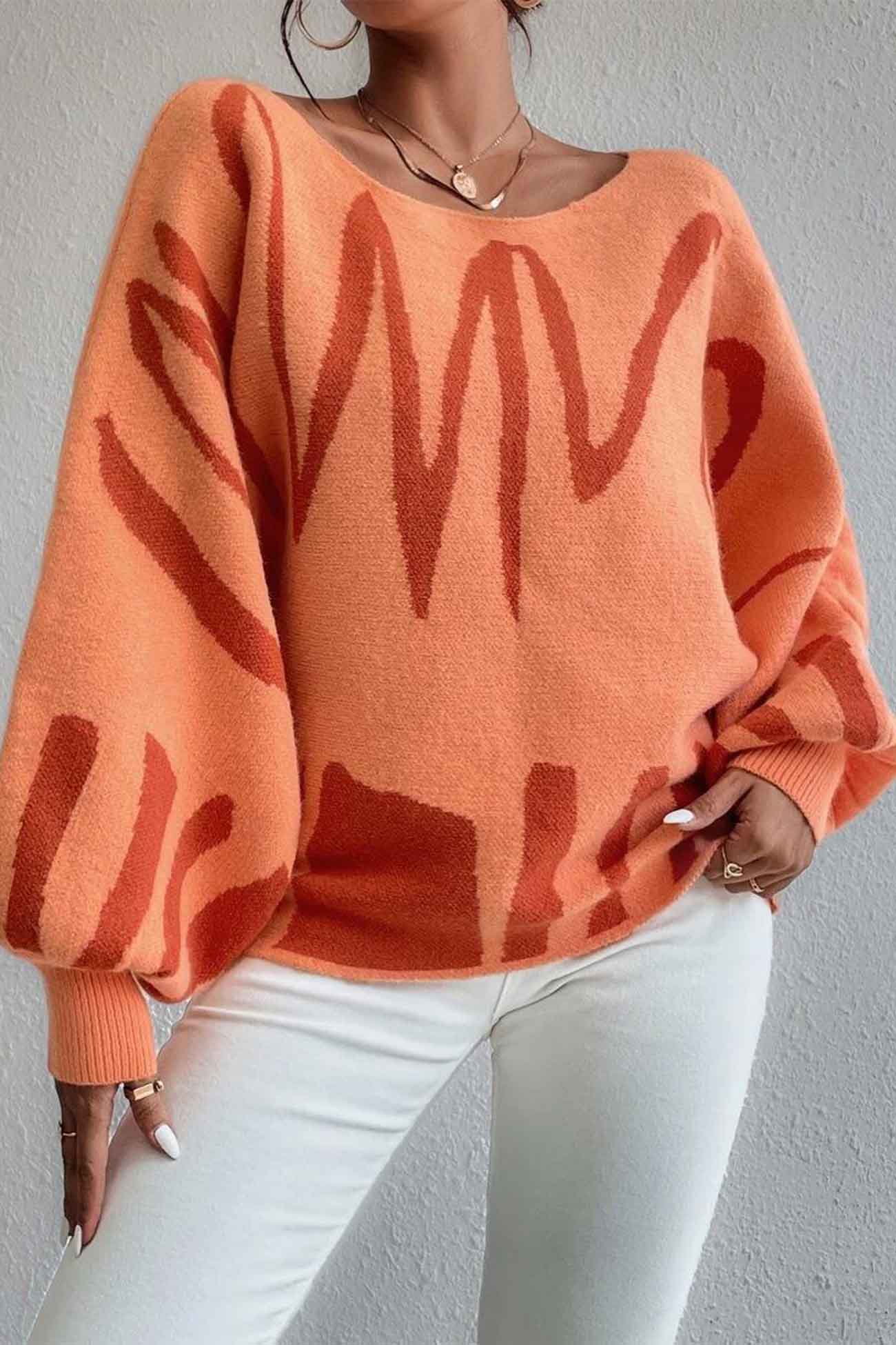 Anika | Knitted sweater with geometric lantern sleeves