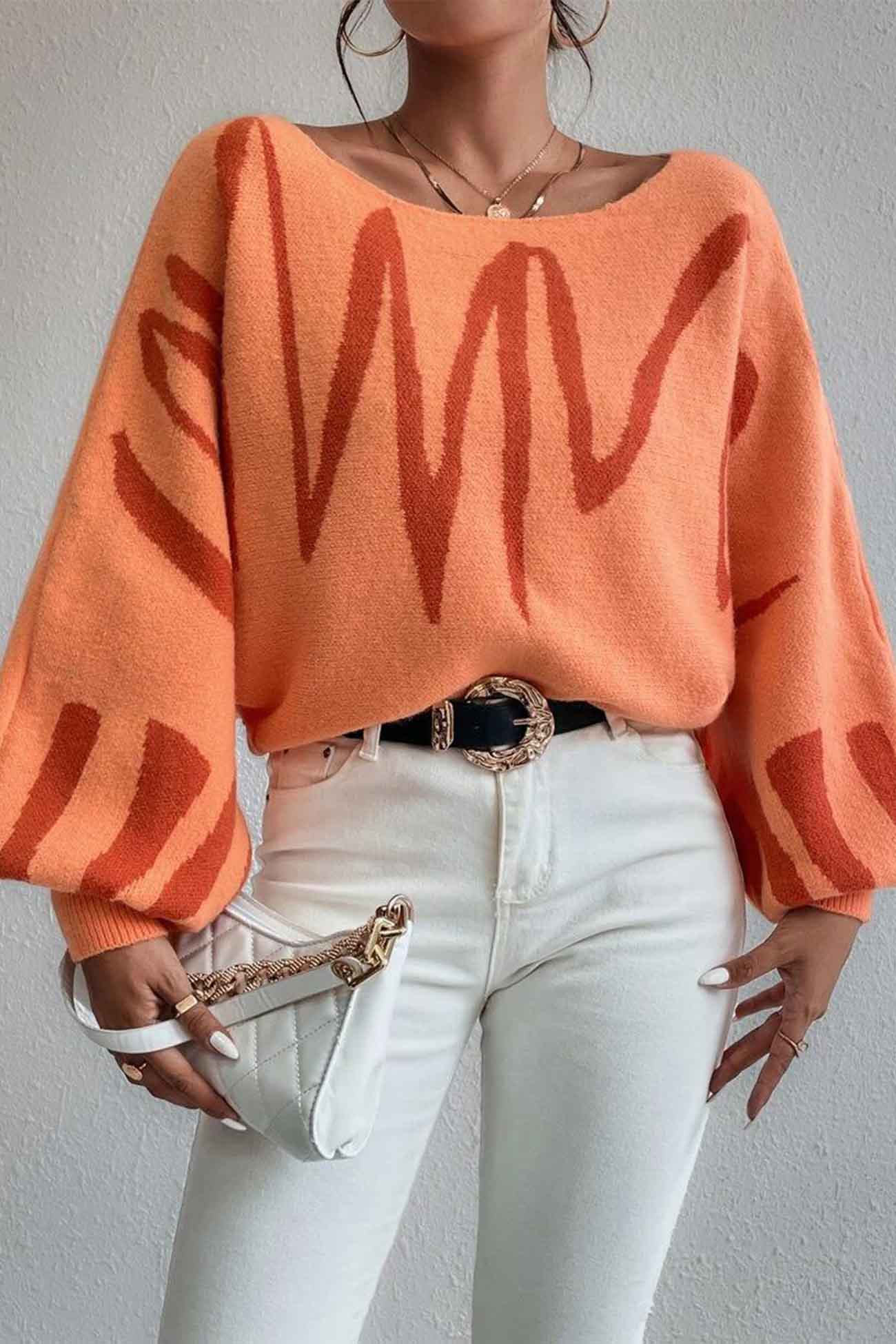 Anika | Knitted sweater with geometric lantern sleeves