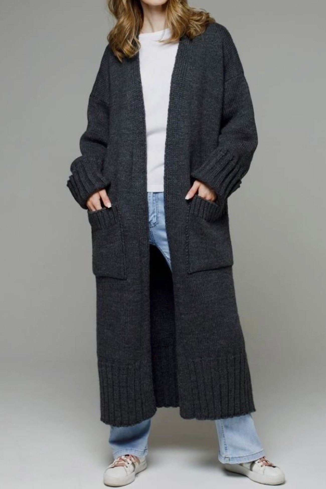 Tania | Long open front cardigan with pockets