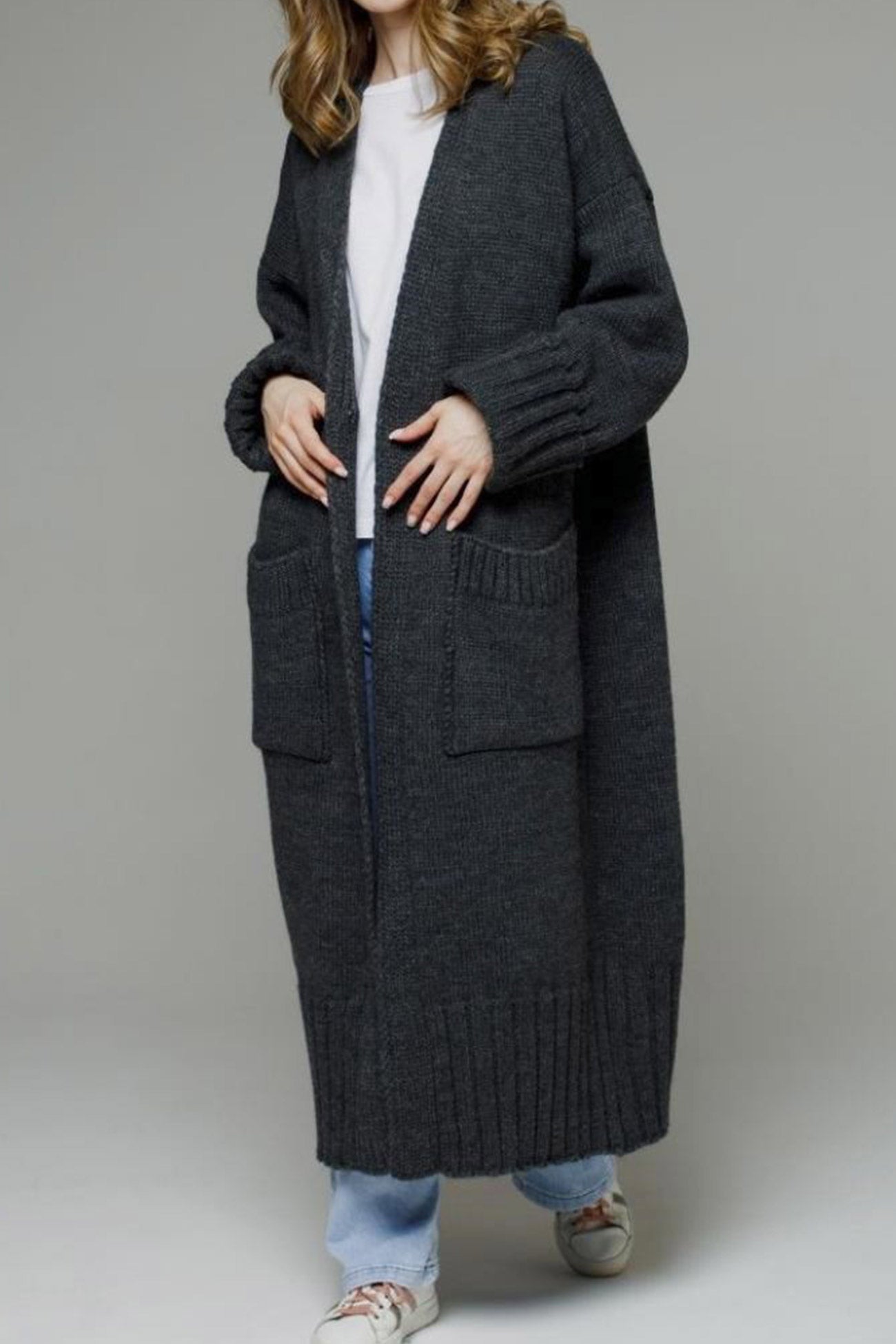 Tania | Long open front cardigan with pockets