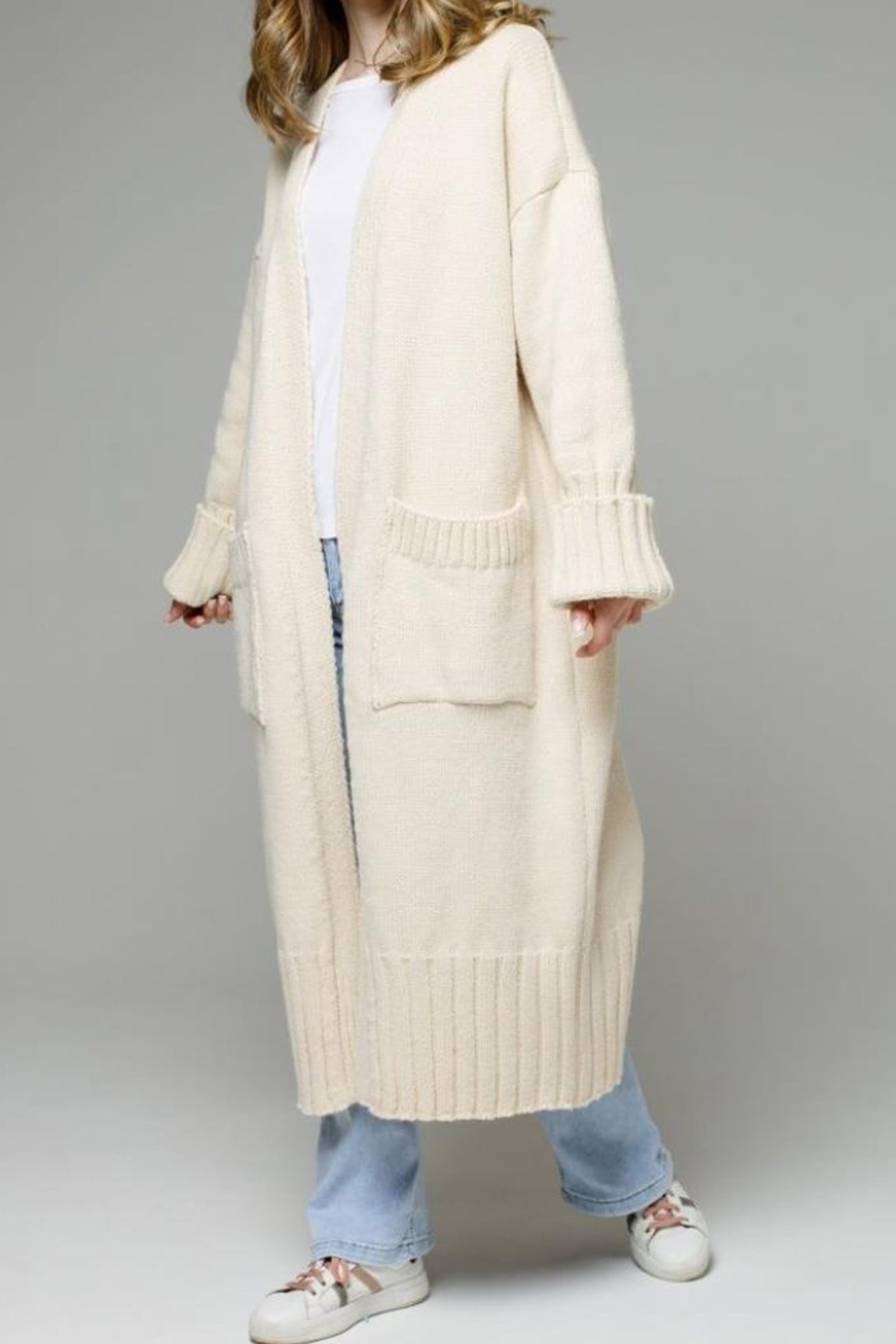 Tania | Long open front cardigan with pockets