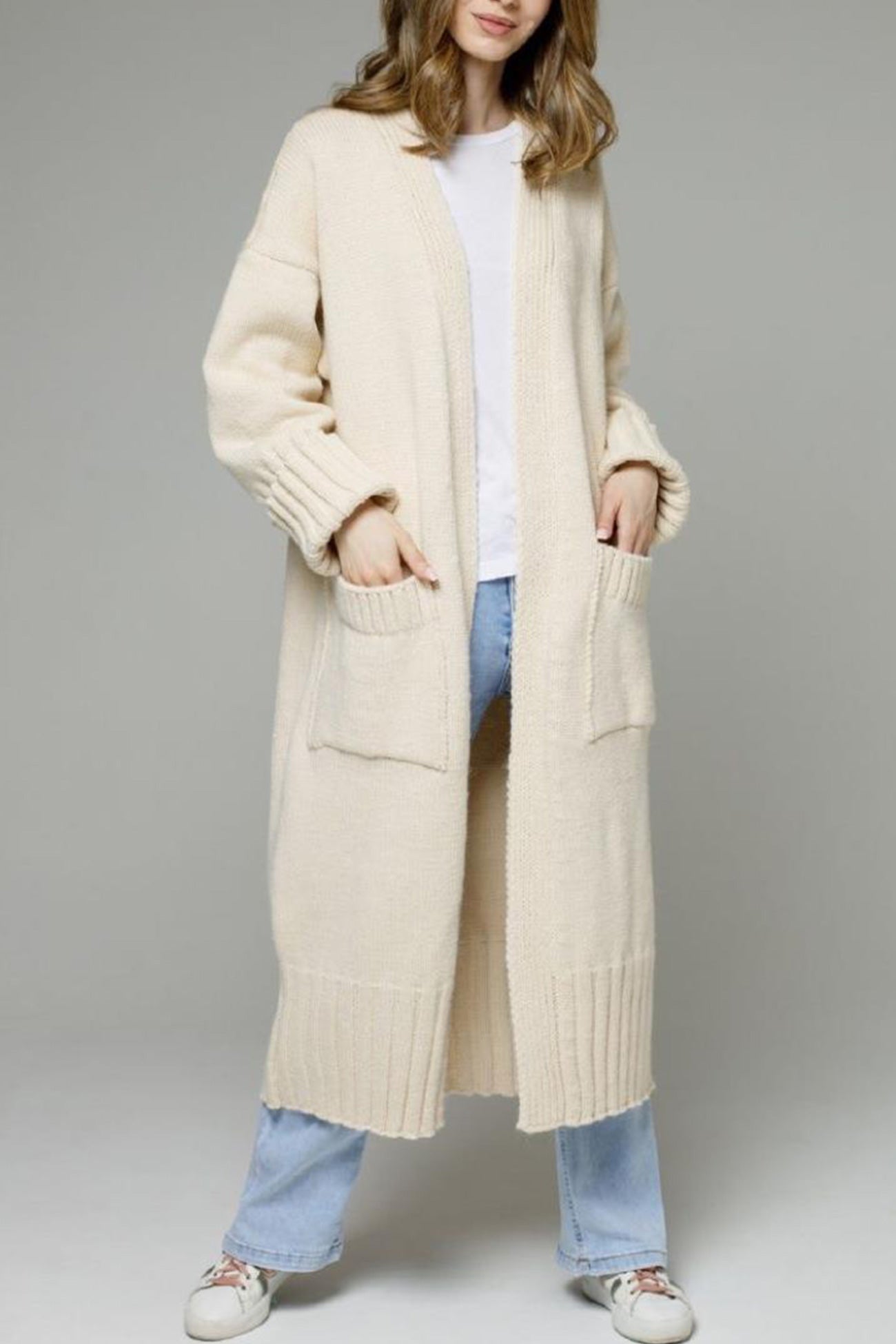 Tania | Long open front cardigan with pockets