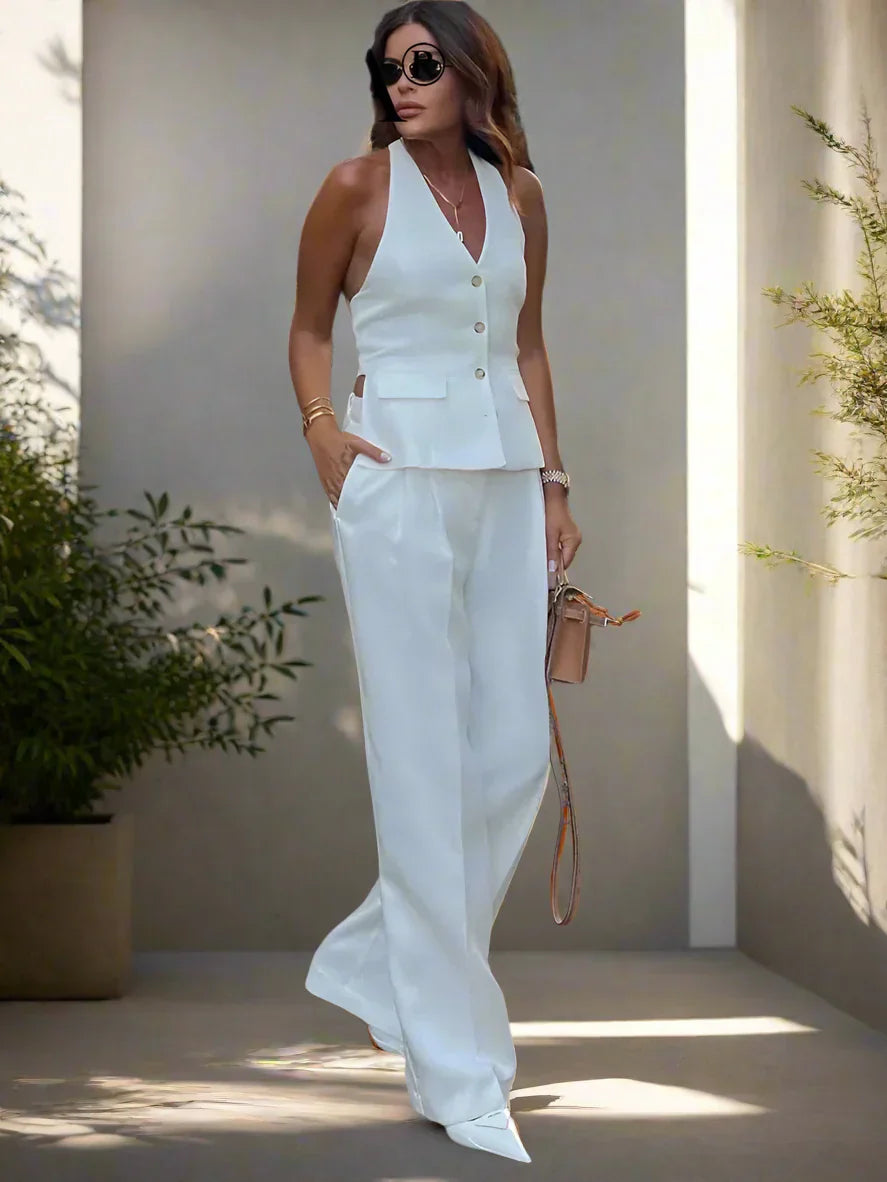 Kenia® | Elegant ladies halter neck set backless slim-fit trousers